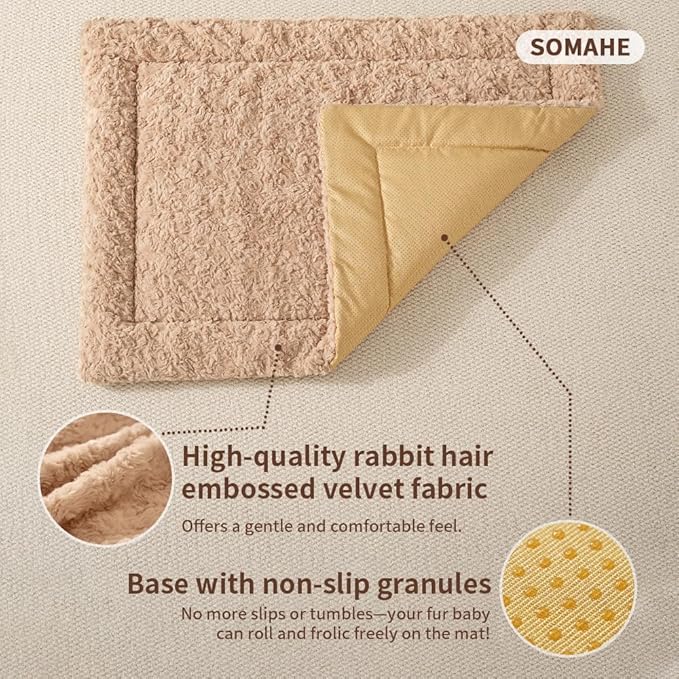 SOMAHE Self Warming Cat Bed Mat, Washable Self Heating Cat Mat, Extra Warm Thermal Pet Pad with Non-Slip Bottom, Soft Plush Faux Fur for Indoor Pet Sleep Cushion, 23x15 Inch Latte