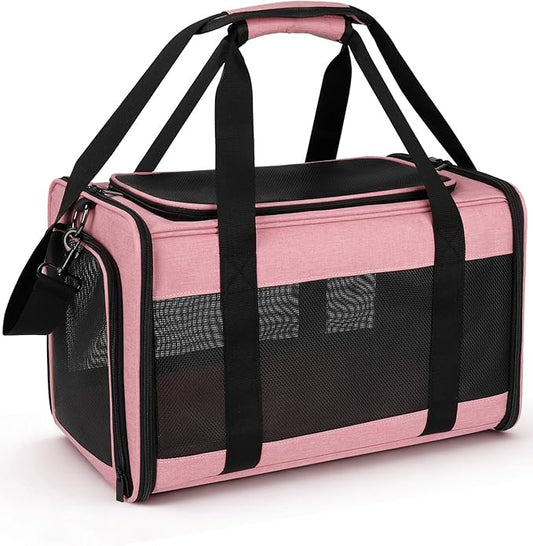 Hipubby Cat Carrier Dog Carrier for Pets Up to 16 Lbs, Soft-Sided Pet Travel Carrier for Cats and Small Dogs, Airline Approved Pet Carrying Case with Shoulder Strap & Removable Mat - Pink