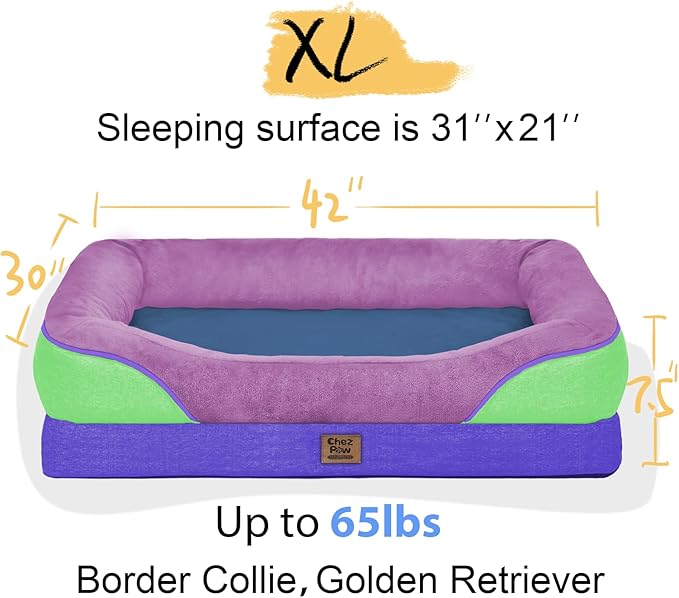 Chez Paw Extra Large Dog Bed Orthopedic - XL Orthopedic Dog Beds Waterproof Pet Couch Memory Foam Sofa Bolster with Removable Cover - 42 x 30