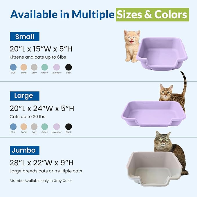 KittyGoHere Senior Cat Litter Box, Small Litter pan, Open Top Low Entrance Kitty Litter Box, Lightweight Low Entry Litters Box, Durable, Made in USA (2 Pack - Storybook Lavendar)