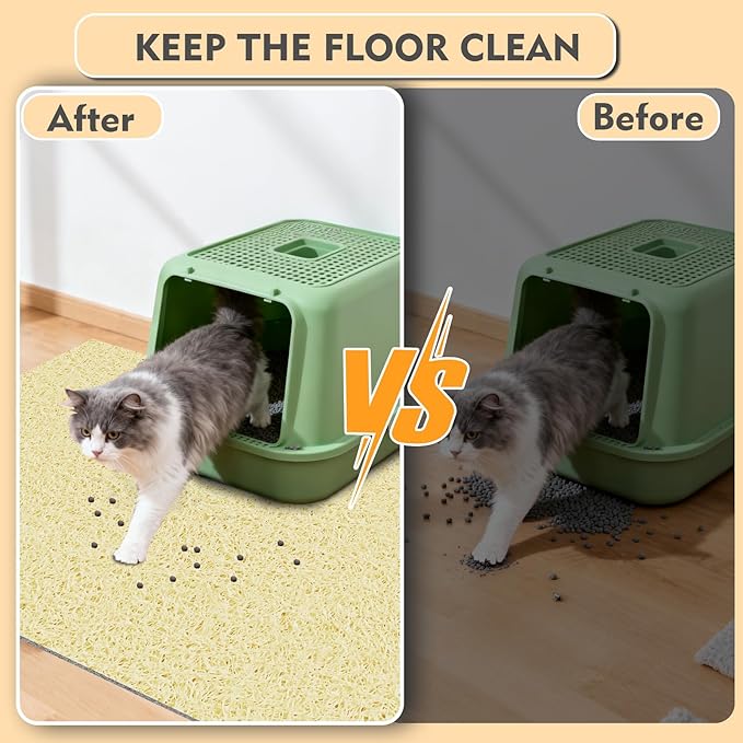 Bohemian Kitty Litter Mat 24"x17",Non-Slip Litter Box Mat, Washable Cat Litter Rug Catcher,Double-Layer Litter Trapping Mat for Scatter Control, Easy Clean Cat Food Mat & Floor Protector