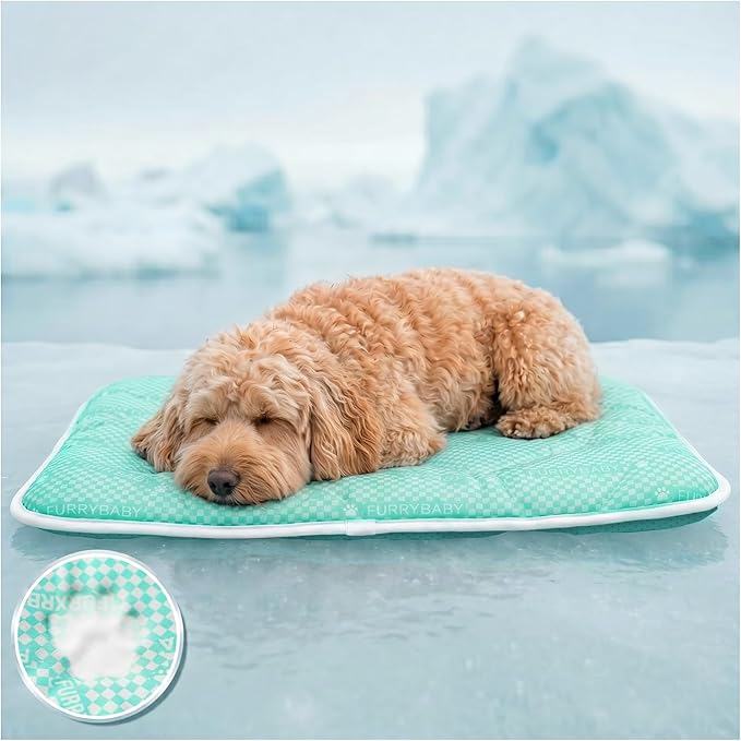 furrybaby Dog Cooling Mat Dog Bed mat, Extra-Thick Dog Crate Pad, Cat Bed, Washable Pet-Safe Magic Cooling Pad for Dogs Cats, Long Lasting Cooling for Crate Bed Indoor Outdoor Summer, 24x18, Mint