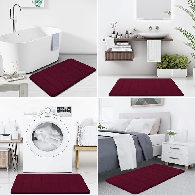 Buganda Memory Foam Bath Mat, 35.4" x 24", Ultra Soft and Non-Slip Bathroom Rugs, Water Absorbent and Machine Washable Bath Rug Runner for Bathroom, Shower, and Tub, Burgundy