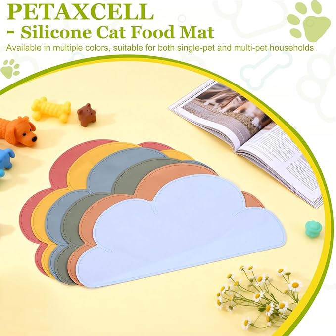 Silicone Pet Feeding Mat, Waterproof Dog Cat Food Bowl Placemat Tray Anti-Slip with Raised Edge Foldable Heat-Resistant (Sky Blue, Cloud Shape), Intended for Cat Dog Water Bowl