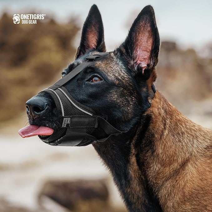 OneTigris Dog Muzzle,Soft Nylon Muzzle Anti Biting Barking Chewing,Air Mesh Breathable Drinkable Adjustable Loop Pets Muzzle for Small Medium Large Dogs(L)