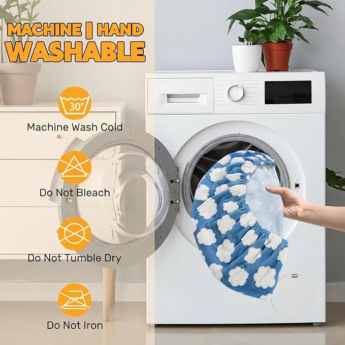 Youyole Medium Washable Round Dog Bed Cover Replacement Waterproof 30 x 30 x 10 in Round Donut Bed Cover for Dog Soft Blue Beds Protector Sheet with Lovely Clouds Print for Donut Beds & Pet Couch