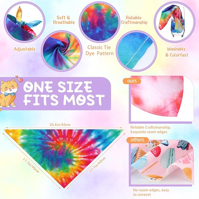 Sweetude 100 Pcs Tie Dye Dog Bandanas Bulk Pet Triangle Scarf Bibs Washable Puppy Kerchief Adjustable Grooming Supplies for Small Medium Large Dog Cat Costume Accessories
