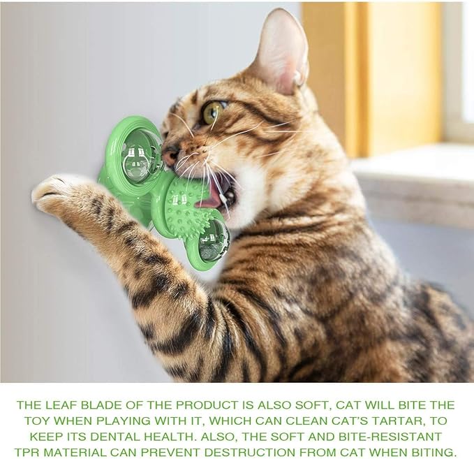 GBSYU Interactive Windmill Cat Toys with LED Light Ball Suction Cup Catnip Cat Chew Exercise Toy for Indoor Cats
