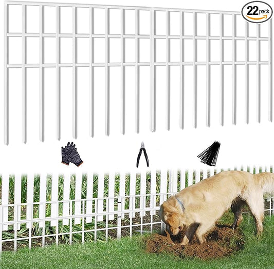 31ft(L) x 13in(H) Animal Barrier Fence, 22 Panels No Dig Garden Fence for Dog Rabbit, Rustproof Anti Digging Barrier, Garden Edging Border Ground Defense for Outdoor, Yard, Patio, White