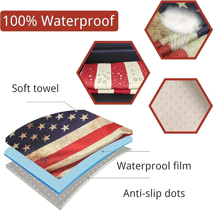 Waterproof Car Seat Cover for Front Seats, Protector for Cars SUVs Trucks, Sweat Towel Seat Covers Bucket for Gym,Workout,Beach,Hiking,Running and Swimming(American Flag Red, 2PCS)