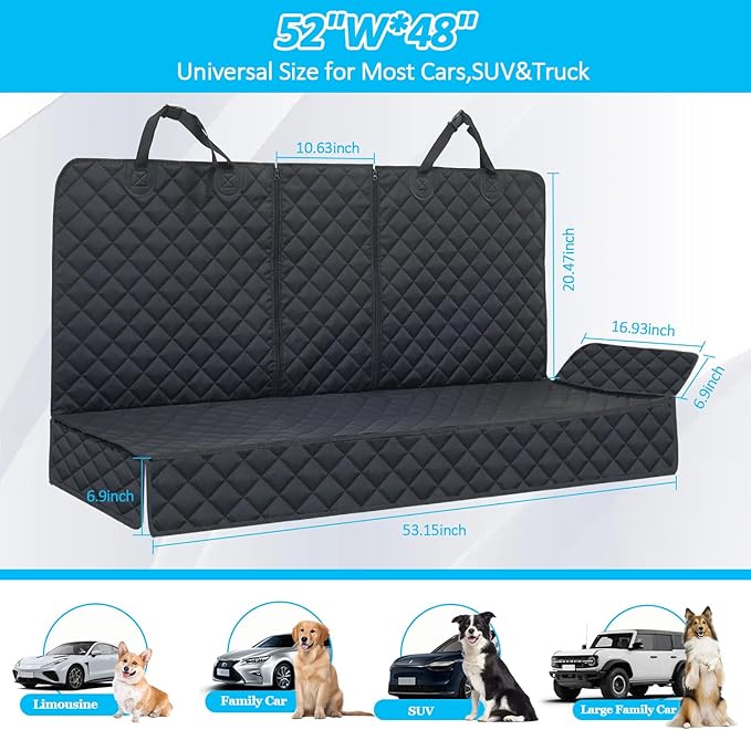 Dog Car Seat Cover for Back Seat Pet Cover for Dogs Waterproof Car Seat Protector Bench Seat Cover, Scratchproof Nonslip Durable Car Seat Covers for SUV,Truck &Cars(Standard Size:52W*48L)