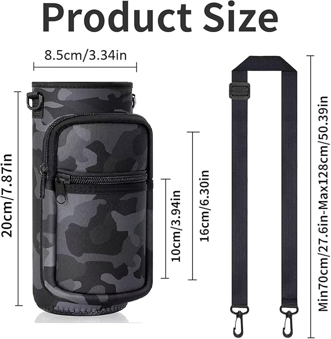 Water Bottle Holder with Strap, Insulated Crossbody Sling Bag, Carrier with Phone Pocket for Walking Hiking Camping Fishing