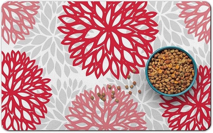 Dog Food Mats for Floors, Absorbent and Quick-Drying Pet Cat Food Mat,Anti-Fouling and Easy-to-Clean Pet Feeding Mat,Dog Bowl Mat for Messy Drinking Water Bowls.17x27, Bohemia Dahlia Floral Style