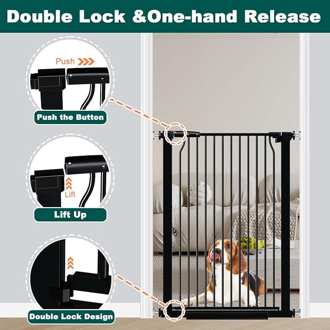 Fairy Baby 40.5" Extra Tall Baby Gate Pressure Mounted, 60.3"-65.7" Extra Wide Dog Gate Indoor for the House Doorway, Metal Safety Child Gate for Kids, Auto Close Swing Pet Gate for Stairs, Black