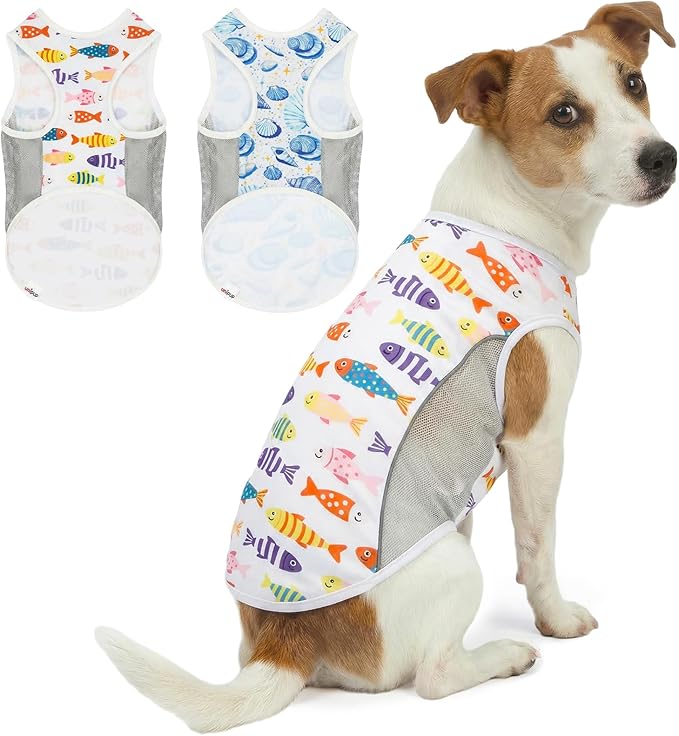 UPF 50+ Sun Protection Dog T-Shirt, 2 Pack Lightweight Sleeveless Dog Vest for Small Medium Dogs Boy – Reflective Strips, Quick-Dry Pet Apparel, Sports Fan Shirt P23ST00509XL