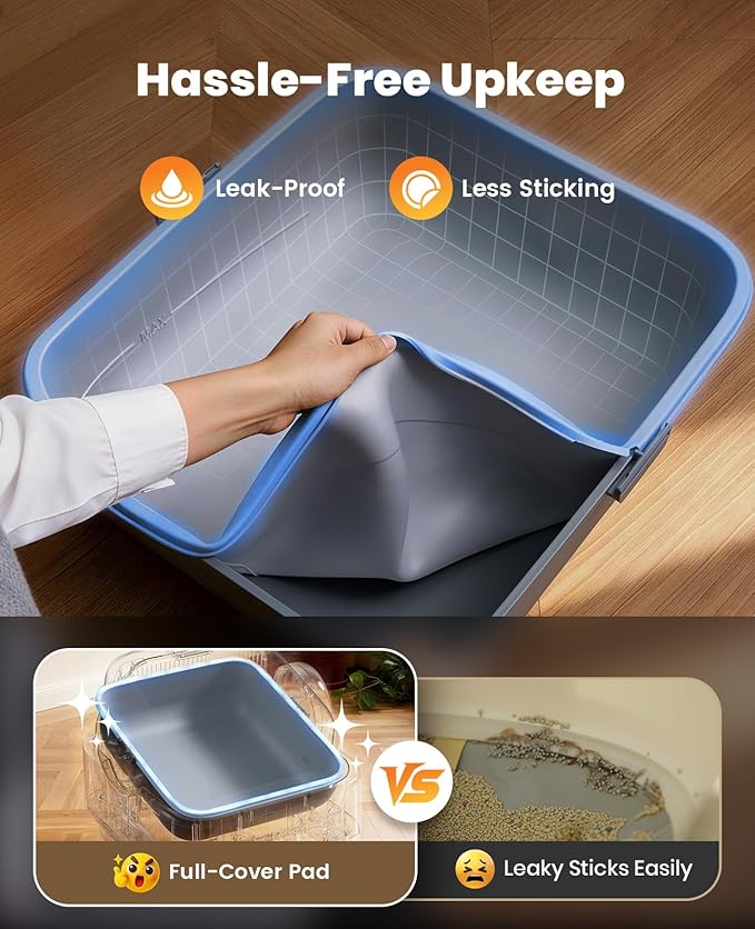 oneisall Self Cleaning Litter Box for Large&Multiple Cats: Ease S1 Open-Top Cat Litter Box Easy Rinsable Clean, with Safety Protection & Large Capacity for Indoor House Cats(40pcs Waste Bags Included)
