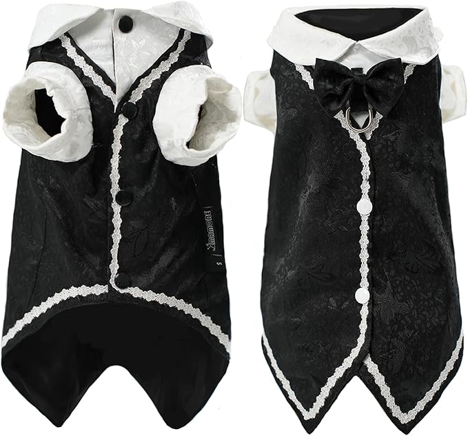 Dog Tuxedo Tailcoat Suit Shirt with Bow Tie, Formal Outfit Tux Attire for Puppy Small Medium Dogs Cats Costume (Tailcoat, 2X-Large)