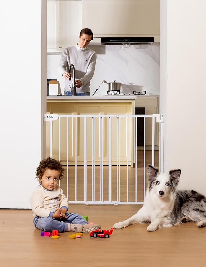 Babelio 29.7-46.5" No Bottom Bar Baby/Dog Gate for Stairs, House and Doorways, Auto Close Safety Pet Gates with Large Walk Thru Door, Hardware Mount