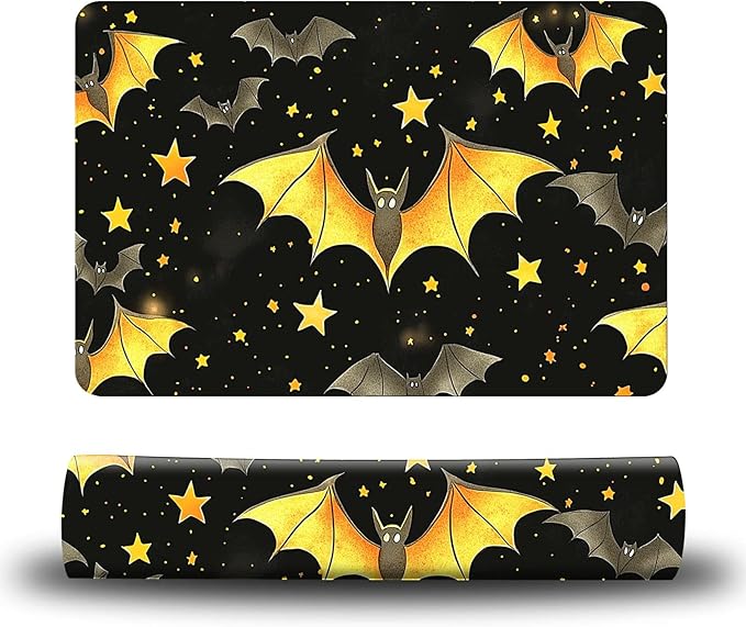 Dog Food Mat, 19.6" x 23.6" Absorbent Pet Feeding Mat for Food and Water, Waterproof Diatom Mud Pet Placemat with Non-Slip Rubber Backing, Easy Clean Cat Bowl Mat for Floors - Yellow Bat