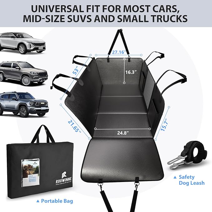 Back Seat Extender for Dogs-Large Space, Hard Bottom PU Leather Dog Car Seat Cover for Back Seat 420lb, Anti-Scratch Backseat Extender for Dogs,Waterproof Dog Hammock for Car, SUV, Truck