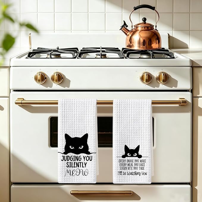Hanamiya Na 2Pcs Funny Cat Kitchen Towels 24x14 Inch, Reusable Durable Microfiber Dish Towel, Funny Quotes Tea Towels for Kitchen Home Bathroom Farmhouse Decor, Cat Gifts for Women Mom Friend