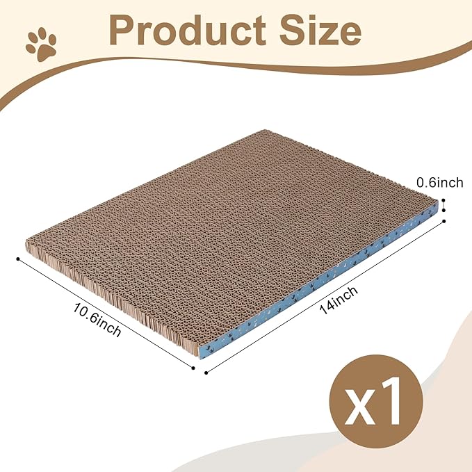 Cat Scratcher Pads, Cat Scratching Cardboard for Indoor Cats 14″Lx10.6″Wx0.6″H Dual-Side Corrugated Cats Scratching Post Reusable Supplies (1PCS)