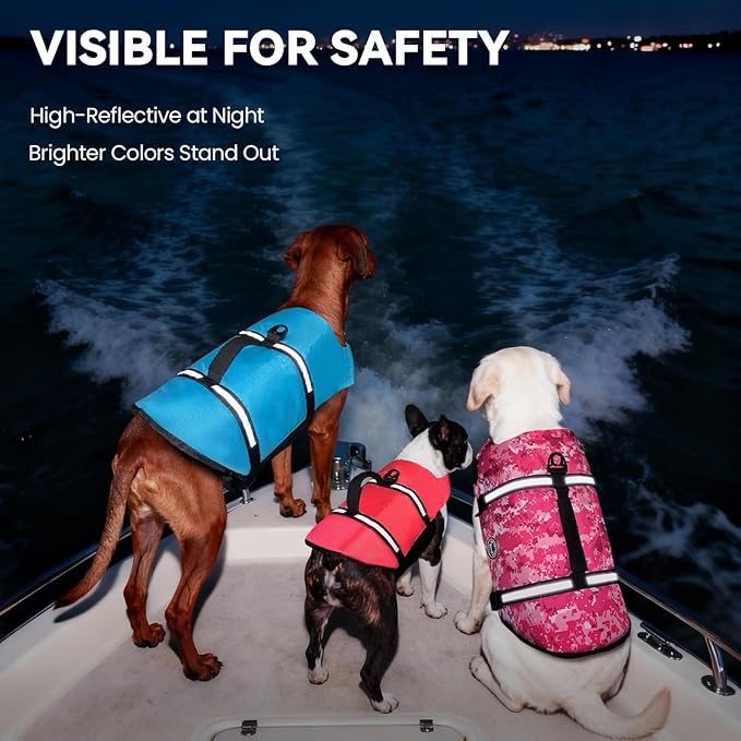 VIVAGLORY Rip Stop Dog Life Vest, Swimming Vest with Handle, Buoyancy for Doggy Puppy, Dog Life Jacket for Swimming & Boating, XS, Blue