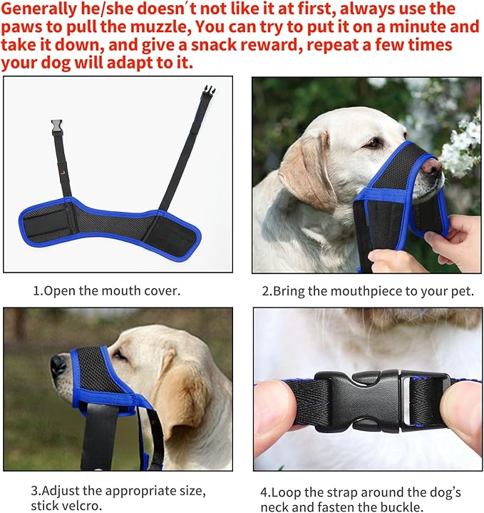 HEELE Dog Muzzle,Soft Nylon Muzzle Anti Biting Barking Chewing,Air Mesh Breathable Drinkable Adjustable Loop Pets Muzzle for Small Medium Large Dogs 4 Colors 4 Sizes (Blue, M)