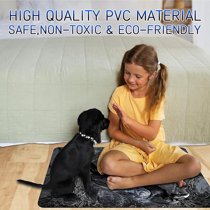 Dog Food Mat, 15.7" x 23.6" Absorbent Pet Feeding Mat for Food and Water, Waterproof Diatom Mud Pet Placemat with Non-Slip Rubber Backing, Easy Clean Cat Bowl Mat for Floors - Gray Eagle Skull