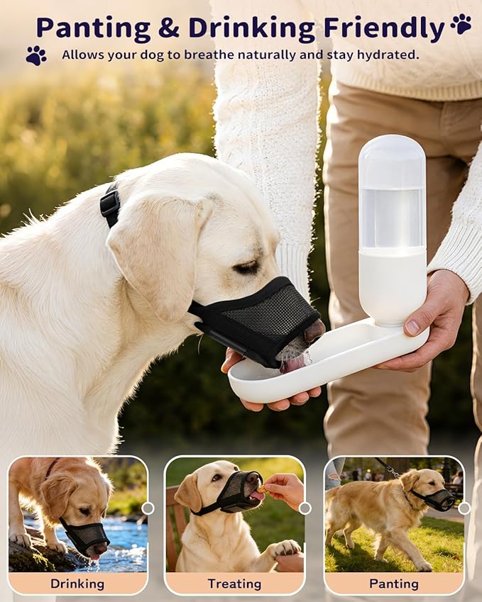 Dog Muzzle for Medium Dogs Beagle, 3D Air Mesh Breathable Mouth Guard to Stop Scavenging Biting, Escape-Proof Pet Snout Strap, Black M