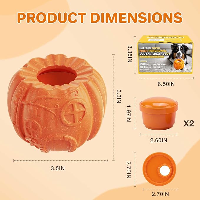Dog Treat Ball Dispenser, Pumpkin-Shaped Frozen Treat Dog Toy, Enrichment Toys for Dogs, Slow Feeder Ball for Dogs, Interactive Dog Toy, Dog Slow Feeder Bowl, 3.5 Inch