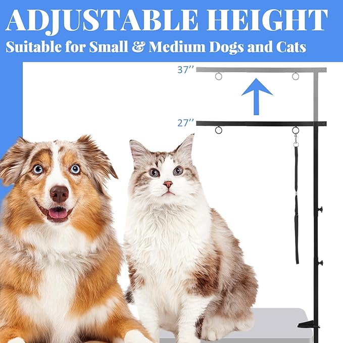 13 Pcs Adjustable Dog Grooming Arm with Clamps, Adjustable Height 27"-37", Pet Grooming Stand with Hammock and No-sit Haunch Holders, Ideal Set for Small & Medium Dogs at Home or Salons