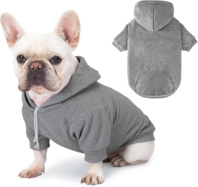 Dog Basic Hoodie Soft Dog Clothes Cold Weather Sweaters for Medium Large Dogs Cozy Fabric Warm Sweatshirt with Leash Hole for Boys (Grey, Large (20-35 lbs))
