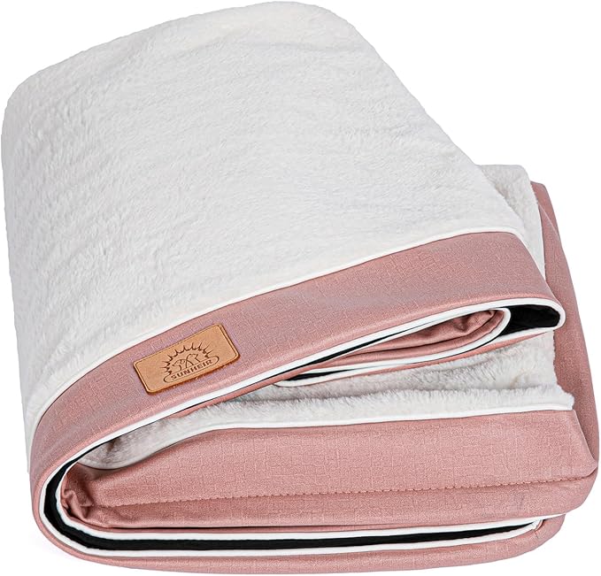 Sunheir Washable Medium Dog Bed Covers Soft Plush Replacement, Waterproof Dog Bed Liner, Pet Bed Cover with Zipper 30x20x3 Inches, Pink, Cover Only