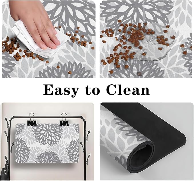 Dog Food Mats for Floors, Absorbent and Quick-Drying Pet Cat Food Mat,Anti-Fouling and Easy-to-Clean Pet Feeding Mat,Dog Bowl Mat for Messy Drinking Water Bowls.12x20, Bohemia Dahlia Floral Style