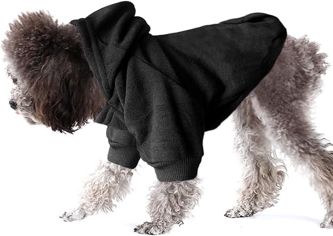 Jecikelon Soft Dog Hoodies for Small Dogs, Fleece Puppy Sweatshirt with Pockets, Warm Winter Cold Weather Coats for Pet Cat, Cute Clothes Puppy Costume (Black, Large)