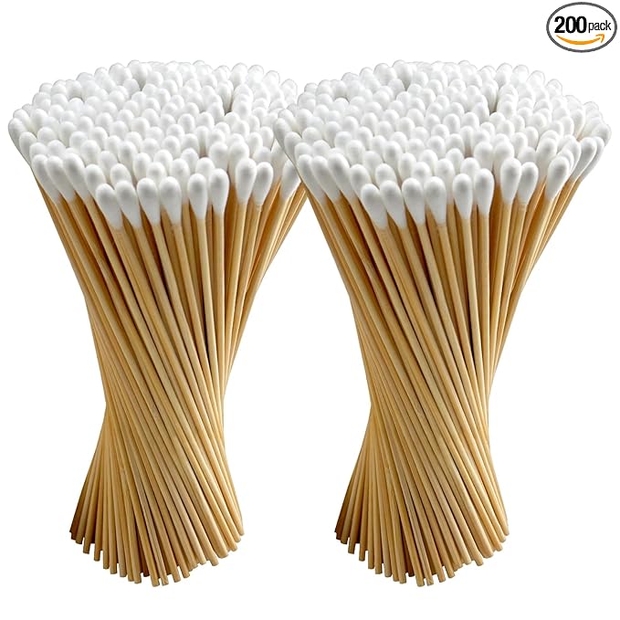 200PCS 6" Long Cotton Swabs with Bamboo Sticks - Lint Free, Highly Absorbent Cleaning Cotton Tipped Applicators