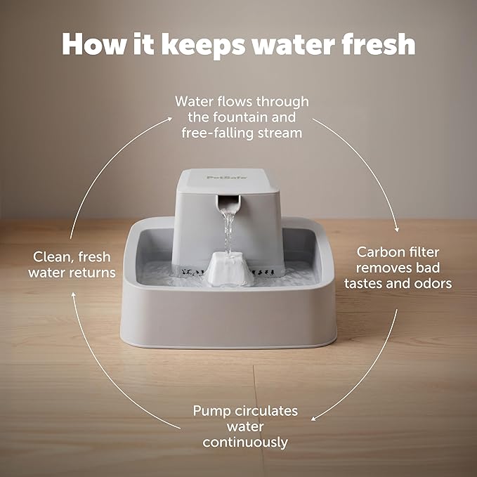 PetSafe Oasys 1/2 Gallon Pet Fountain for Cats and Small Dogs 1/2 Gallon Water Capacity Adjustable Flow Control Fresh, Filtered Water Easy to Clean - Extra Filters Included