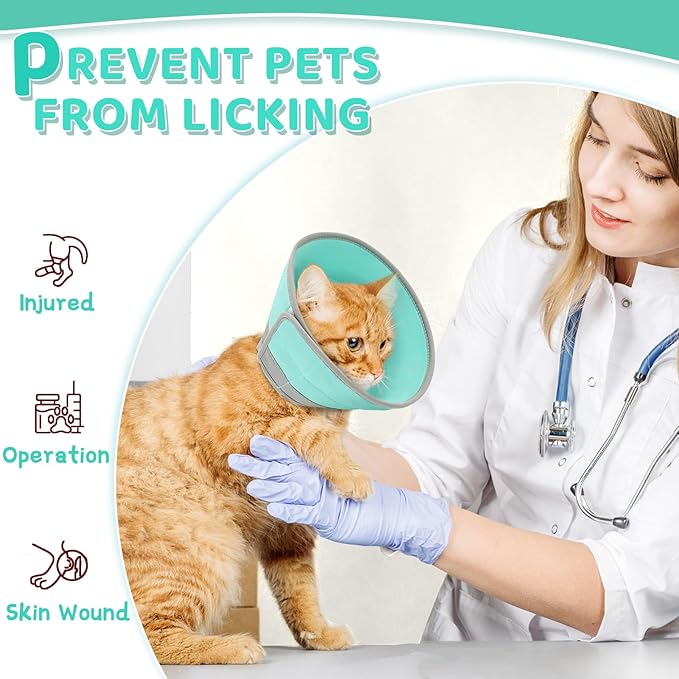 Cat Cone Collar Soft to Stop Licking, Adjustable, Foldable Lightweight Kitten Cones After Surgery Recovery for Cats & Kittens, Cat Cone Alternative, Easy Eating (Solid Green, L)