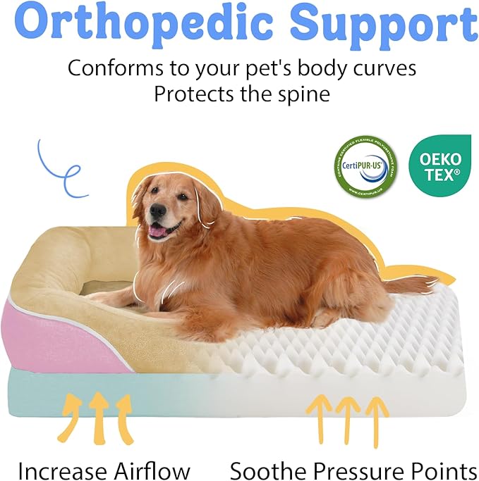 Chez Paw Orthopedic Extra Large Dog Bed - XXL Washable Giant Pet Couch Sofa with Removable Cover Waterproof Bolster for Large Size Dogs, 45x35