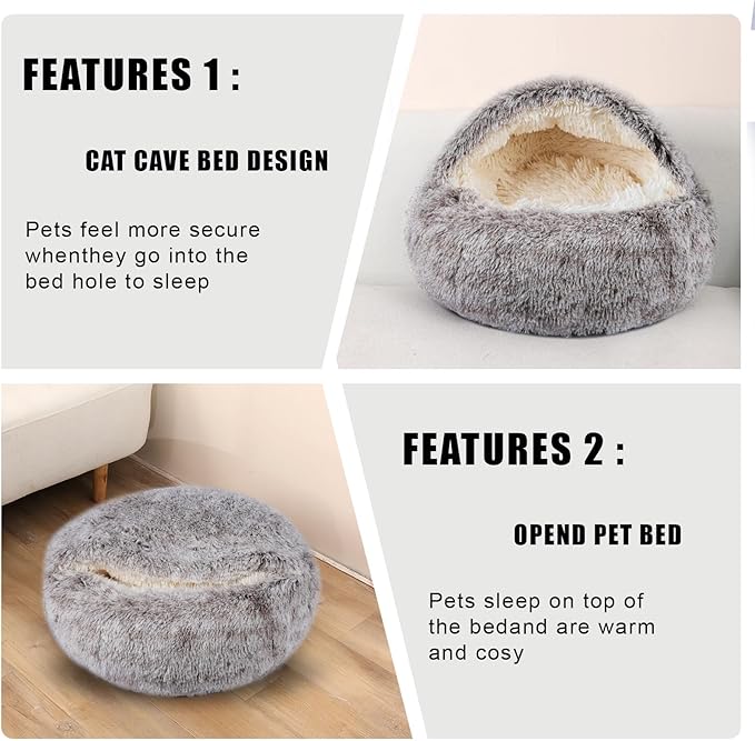 FORMYCATIE Cat Beds for Indoor Cats,Cat Cave for Puppy and Kitty,Calming Small Dog Bed for Small Dogs with Cover Cave,Cozy Warming Fluffy Washable Anti-Slip Pet Sleeping Bag (20 * 20inch,Khaki)