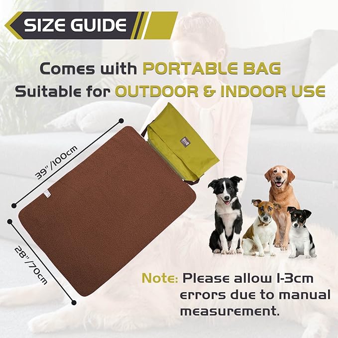 ROZKITCH Outdoor Pet Dog Mat Pad 39"x28" Portable Reversible Waterproof Sleeping Mat Reusable Machine Washable Easy to Clean&Carry Camping Travel Pet Mat with Sherpa for Small Medium Large Dogs Green