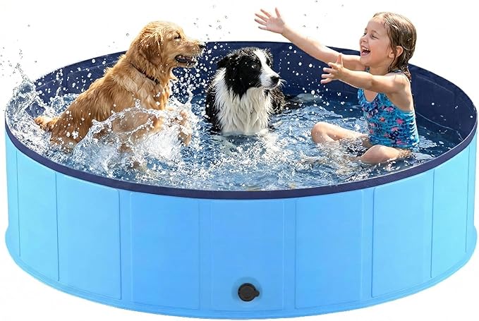 Foldable Dog Pool, 72'' Extra Large Extra Large Collapsible Dog Swimming Pool Hard Plastic Portable Pets Bath Tub for Dogs and Cats