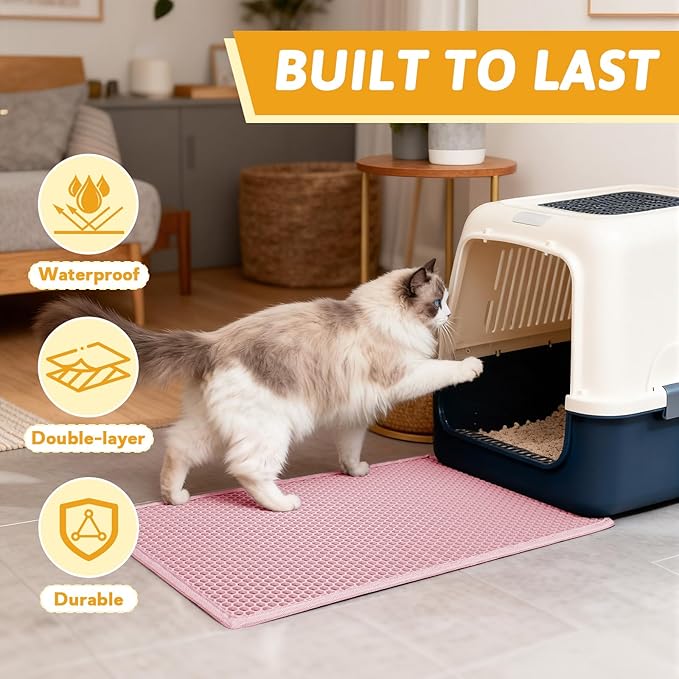 Pieviev Cat Litter Mat Double Layer Waterproof Urine Proof Trapping Mat 1 Pack (Pink, 24x15 Inch (Pack of 1))