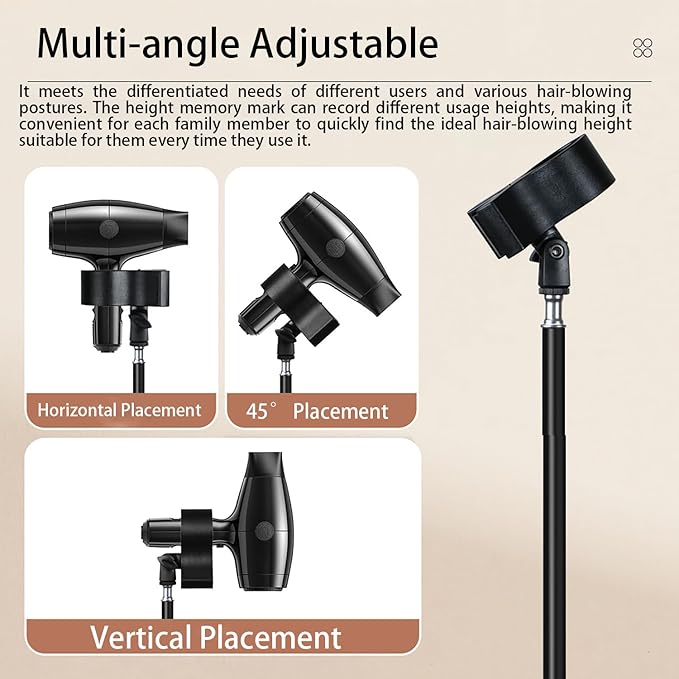 Hair Dryer Stand, Height Adjustable Hands-Free Lazy Blow Dryer Holder