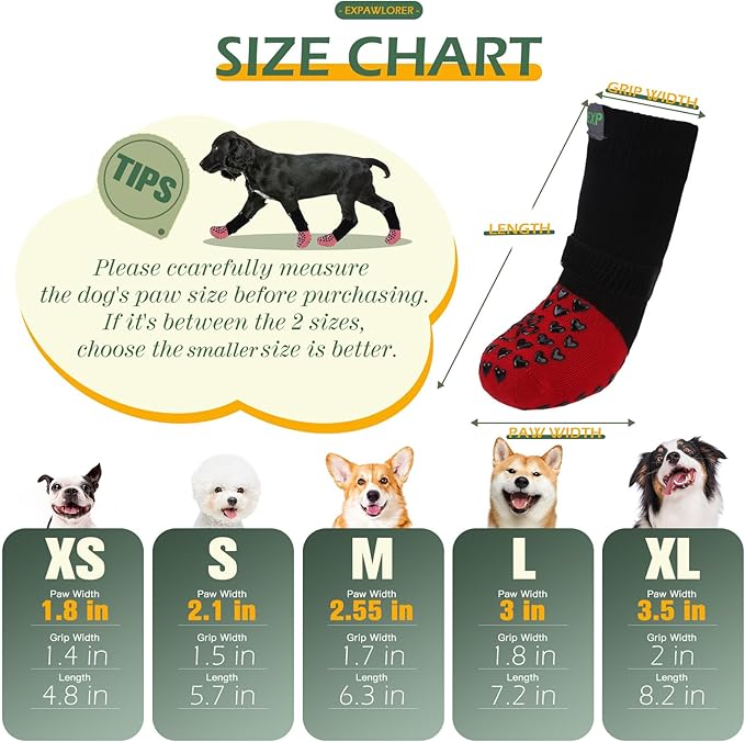EXPAWLORER Anti Slip Dog Socks to Prevent Licking Paws - Dog Shoes for Hot Pavement, Dog Boots & Paw Protectors, Dog Booties for Hardwood Floors, Small Medium Large Senior Dogs