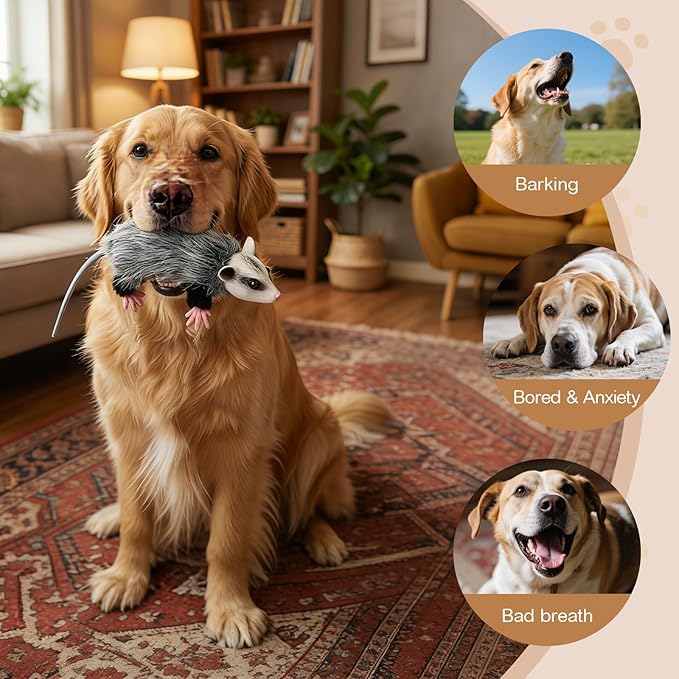 Gemscream Realistic Opossum Dog Toy Plush Squeaky Toy for All Dogs Stuffed Animal Interactive for Cuddling Playing Puppy Teething Chewing to Keep Them Busy Best Birthday Gift