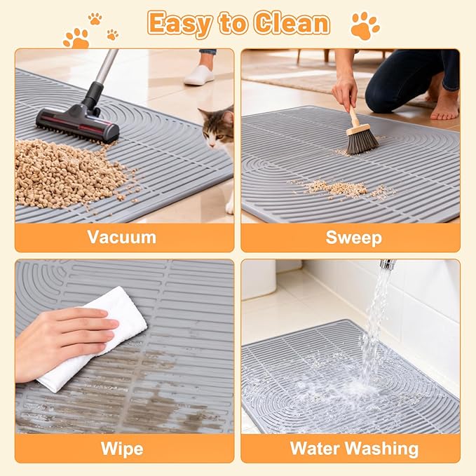 Cat Litter Mat Litter Trapping Mat, 40" x 28" Silicone Litter Box Mat Large, Non-Slip Cat Mat for Litter Boxs, Easy Clean Pet Food Mats for Floor Waterproof Silicone Cat Box Mat
