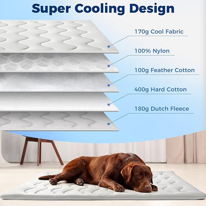 Dog Cooling Mat, Q-MAX>0.4 Reversible Kennel Mat (Cool & Warm), Dog Crate Pad Indoor & Outdoor, Portable Waterproof Washable All-Season Pet Bed Mat 36"×23"