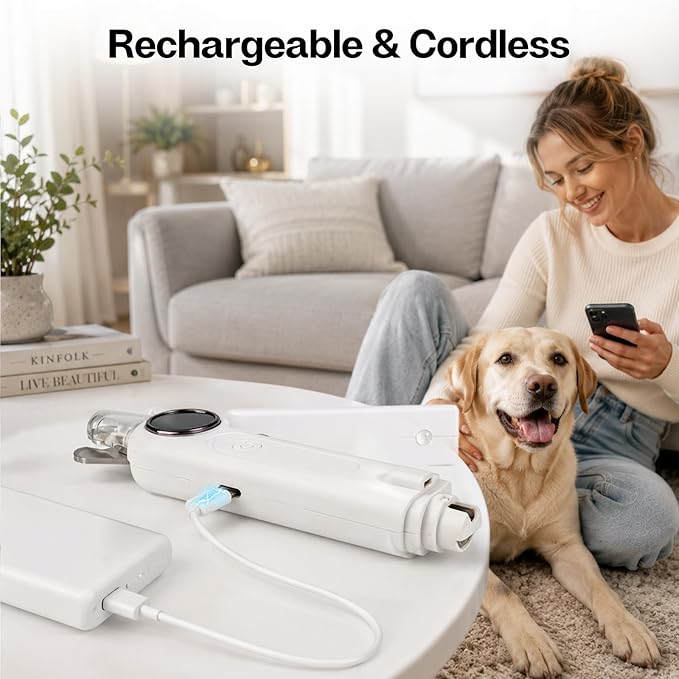 2-in-1 Dog Nail Grinder and Clipper, 3-Speed Rechargeable Pet Nail Trimmer with LED Light, Quiet Electric Nail File for Small Medium Large Dogs and Cats